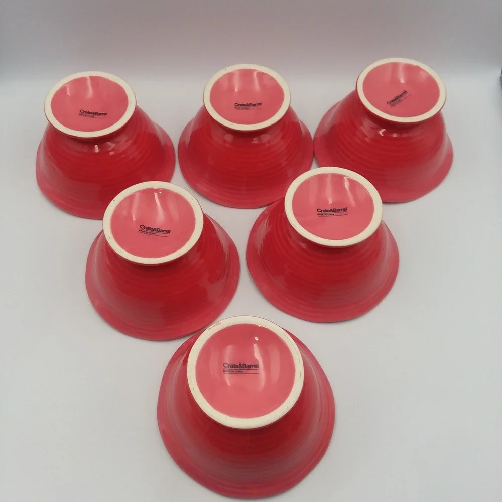6 Crate & Barrel‎ Ice Cream Dessert Bowls Coral Pedestal Ribbed Sundae Summer